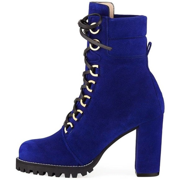 NWOT Stuart Weitzman Womens Lace-Up Shackleton Boots Size 6.5US Navy Blue - Picture 3 of 11